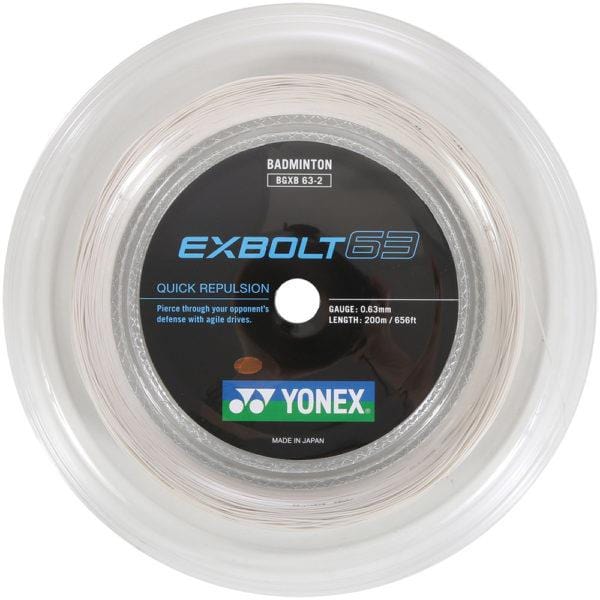 YONEX　EXBOLT 63　200mロール(エクスボルト63)　ホワイト Yonex Exbolt 63 Badminton String White - 0.63mm 200m Reel