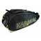 A black Karakal Pro Tour 2.0 Comp Racket Bag with yellow accents, designed for tournament players. This bag offers multiple compartments and double shoulder straps, making it ideal for carrying sports equipment comfortably.