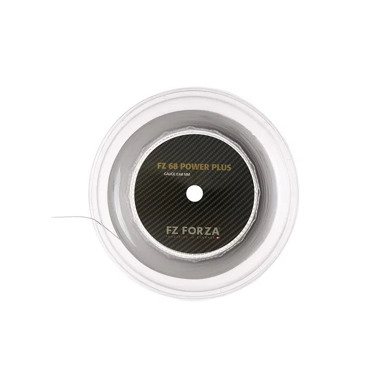 A top-down perspective of the FZ Forza 68 Power Plus badminton string roll exhibits its 0.68 mm gauge. The clear spool allows a view of the tightly coiled string within, designed for outstanding repulsion and tension to elevate your game.