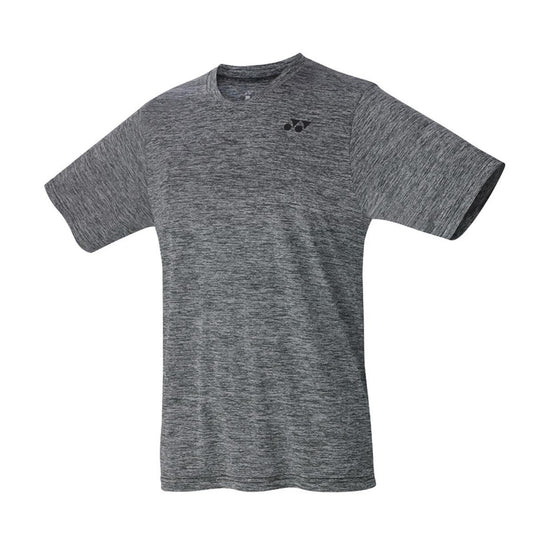 Yonex's YTM2 Grey Men's Badminton T-Shirt offers a casual and lightweight design, featuring short sleeves and a round neckline. Made from comfortable heathered fabric, it includes a subtle black logo on the left side of the chest.