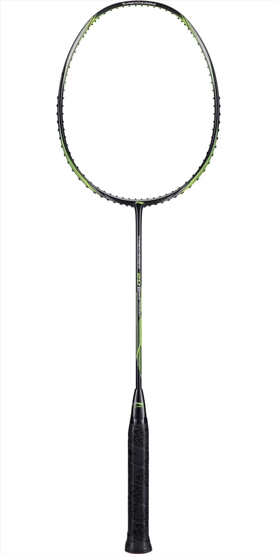 The Li-Ning Turbo Charging 20 Drive Badminton Racket in Black and Green showcases a stylish design, complete with a Dynamic-Optimum Frame to elevate performance. Its rounded frame and black grip tape provide precise handling. While the strings are concealed, the Turbo Charging 20 technology ensures formidable gameplay against any rival.