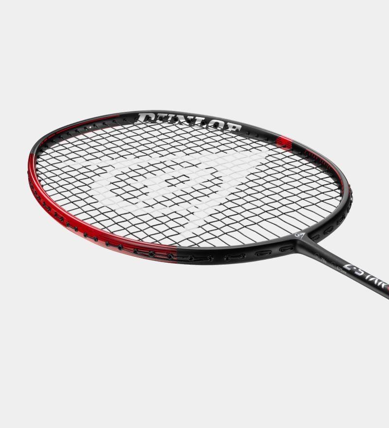 A black and red Dunlop Z-Star Control 78 featuring Sonic Core Infinergy technology with a distinctive white logo design on the strings, ideal for advanced badminton players, set against a plain white background.