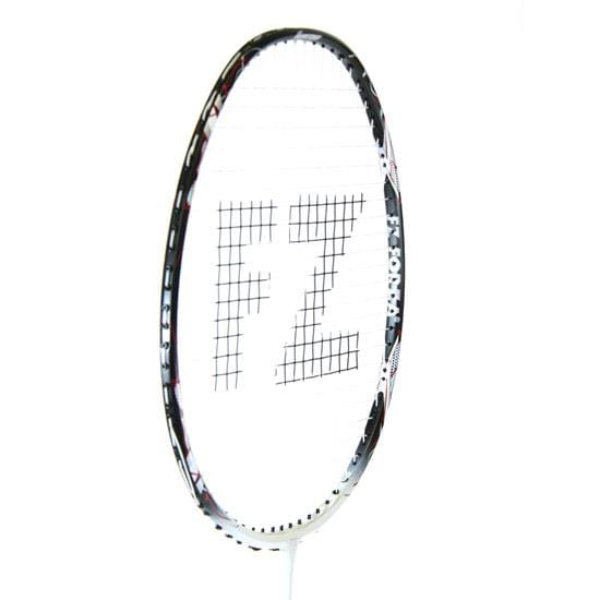 The FZ Forza Light 6.1 badminton racket by FZ Forza showcases a black and white design with a UHM Graphite construction. The "FZ" logo is prominently displayed at the center of the racket's head, set against a simple white background.