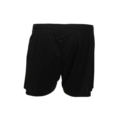 The FZ Forza Layla Black Badminton Shorts, crafted by FZ Forza, offer maximum comfort with their elastic waistband. These black athletic shorts are designed with the DryForze technique, making them ideal for active pursuits and shown from the back.