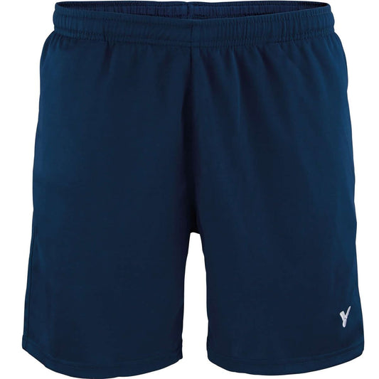 Victor Badminton Short Function 4866 Blue features lightweight, stretchable material with an elastic waistband and is adorned with a small white Victor logo on the lower left leg.