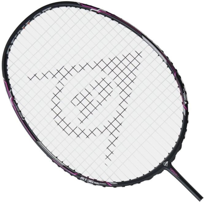 The Dunlop Nanoblade Savage Pro Lite Badminton Racket features a stylish black frame and supple graphite strings, with the brand logo prominently displayed at the center of the string bed. Designed for optimal grip, it is encased in black and tensioned to perfection for gameplay.