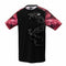 Introducing the Yonex 16572 Men's T-Shirt in Black, showcasing red tie-dye sleeves and a striking dark, abstract dragon design on the front. Made from quick-dry material for unparalleled comfort.