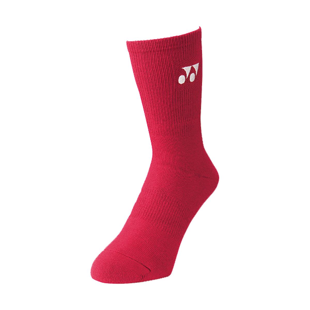 A single Yonex 19120YX 3D ERGO Crew Flash Red Badminton sock, ergonomically designed with superior cushioning, features a small white logo near the top. This sock is displayed against a plain white background.