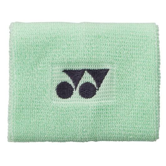 The Yonex Antibacterial Sweat Wristband in mint green is perfect for athletic activities, featuring the iconic Yonex logo with two circles and a central triangle in black. Its soft texture ensures effective sweat absorption and comfort, making it an ideal choice for sports enthusiasts seeking reliable performance from their wristbands.