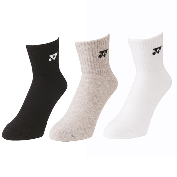 Yonex 19141 Mixed Colors (White, Grey, Black) Sports Badminton Socks - Set of 3 Pairs