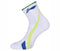 Introducing the Li-Ning Men's Stripe Sports Socks in White and Blue. These socks feature blue and yellow geometric accents along the side and top, designed for ultimate comfort and style during sports activities. Ideal for men seeking both functionality and fashion, these socks are a perfect match for athletic pursuits.