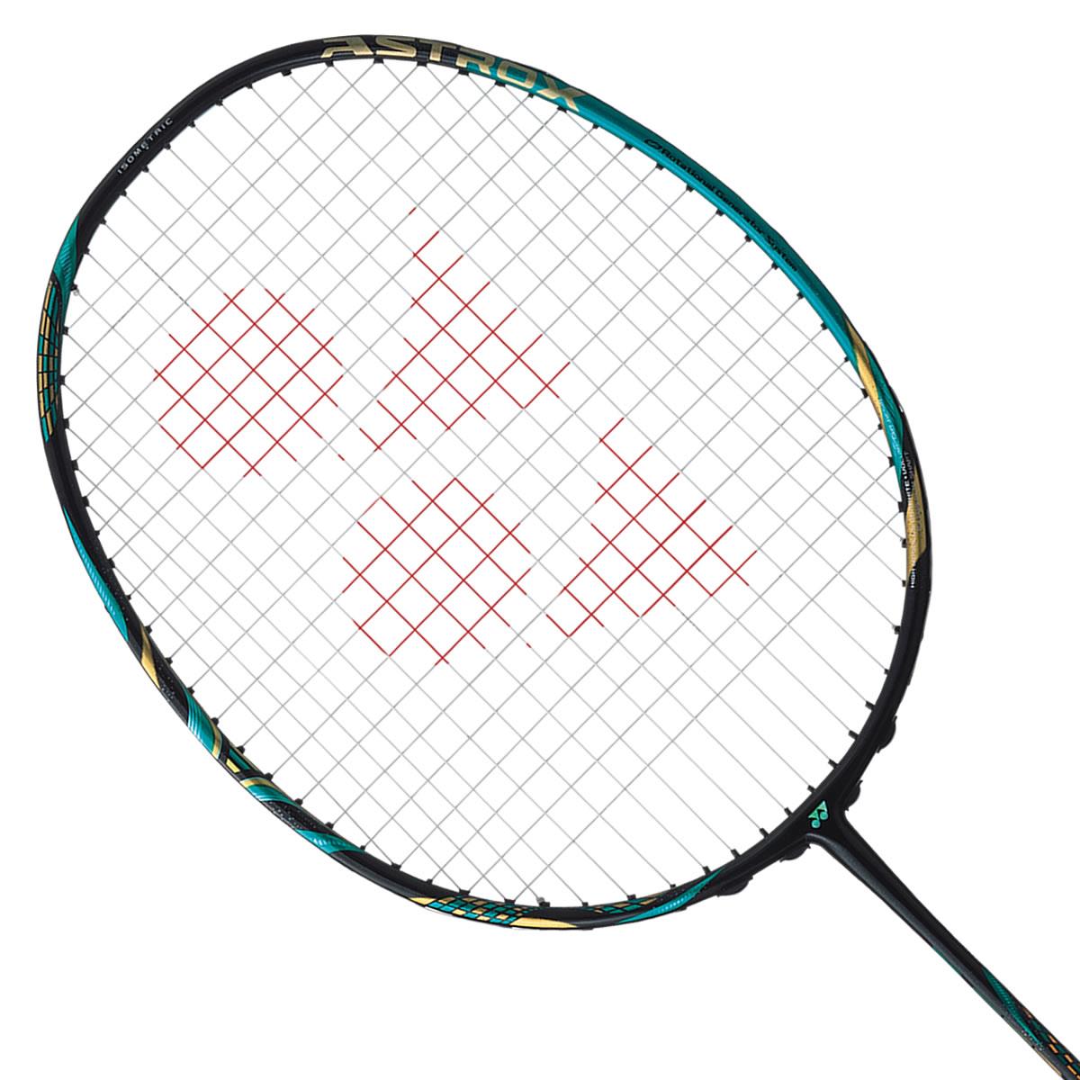 The Yonex Astrox 88S Play Badminton Racket, in a vibrant emerald blue finish, is a graphite racket tailored for beginner and intermediate players. It features an elegant design with turquoise accents on the head and shaft, complemented by white strings accented with a bold red pattern near the center, ideal for enhancing your gameplay.