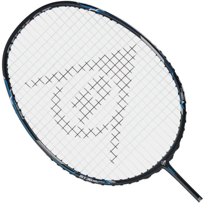 The Dunlop Nanoblade Savage Pro II Badminton Racket features a striking black and blue frame adorned with a unique geometric logo pattern on the strings. Made from flexible graphite, this elegant and contemporary design delivers exceptional performance on the court.