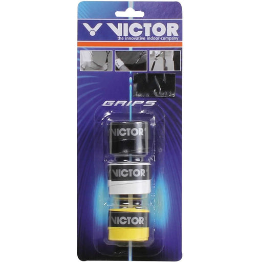 Victor Badminton Racket Overgrip Pro - Blister - Set of 3 - Black, Yellow, White