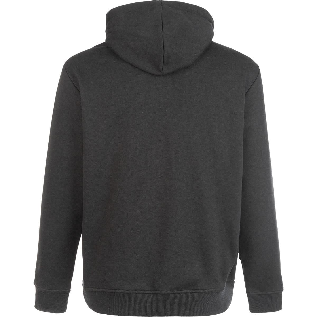 The FZ Forza Boudan Badminton Hoodie in black is shown from the back, highlighting its hood and long sleeves. The material appears soft and comfortable, ideal for a casual day at the court. It has no visible designs or logos, keeping a sleek and understated look.