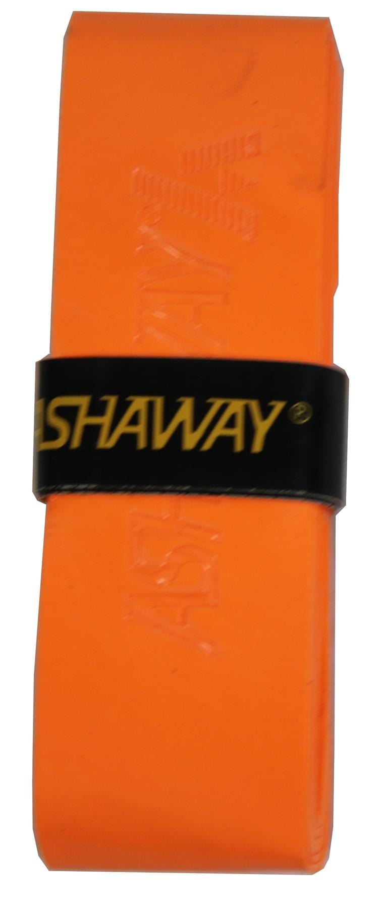 An orange badminton overgrip with GRIPIT Technology, branded with a black band displaying the yellow text "ASHAWAY.