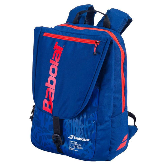 The Babolat Tournament 209 Bag in Blue/Red features a front zipper pocket and adjustable shoulder straps. This bag offers high capacity and flexible storage options, making it perfect for carrying badminton rackets.