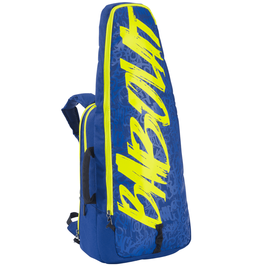 A Babolat Tournament 181 Bag in blue and green, ideal for transporting badminton rackets, combines both style and functionality.