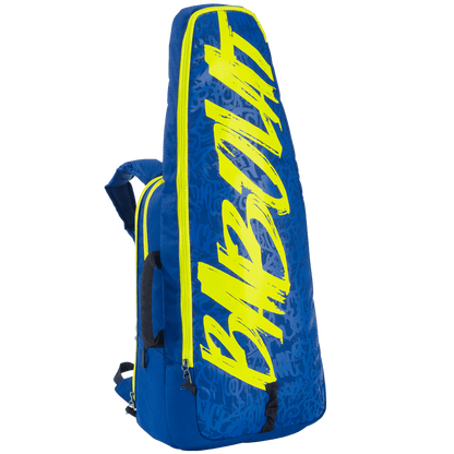 A Babolat Tournament 181 Bag in blue and green, ideal for transporting badminton rackets, combines both style and functionality.