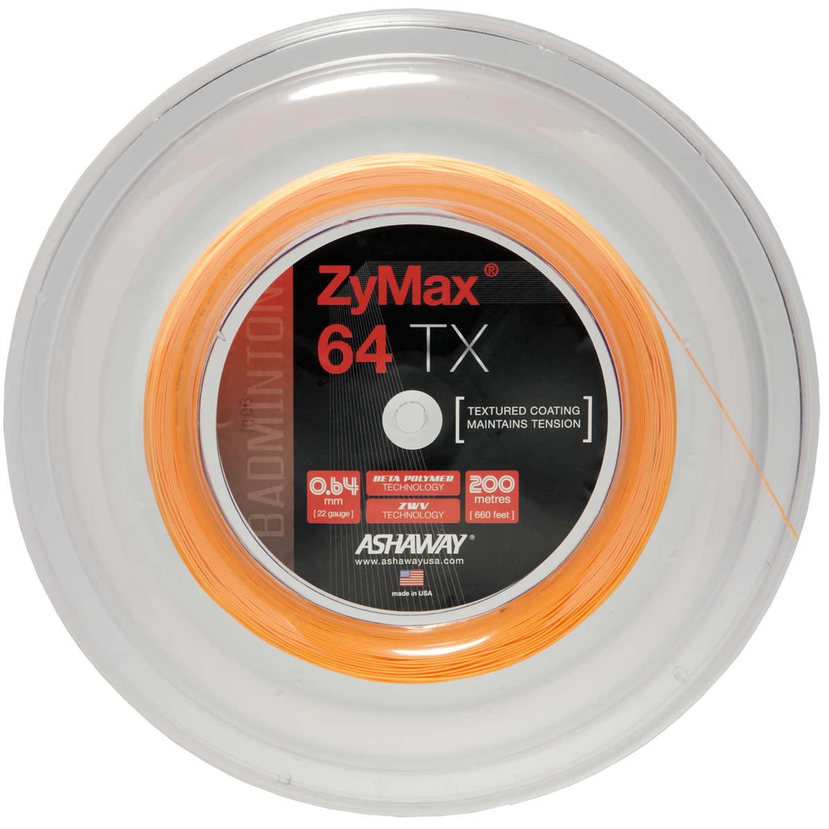 Ashaway Zymax 64 TX Badminton String Orange - 0.64MM - 200m Reel