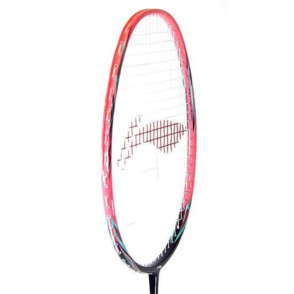 A pink and purple Li-Ning Windstorm 500 badminton racket is shown standing upright against a plain white background, designed for optimal speed.