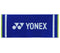 Introducing the Yonex AC1105EX Blue Badminton Sports Towel, showcasing the iconic white Yonex logo and name centrally placed against a blue background. This towel is enhanced with sleek neon green and white stripes along the edges. With dimensions of 40 x 100 cm, it is ideally sized to meet your sporting needs.