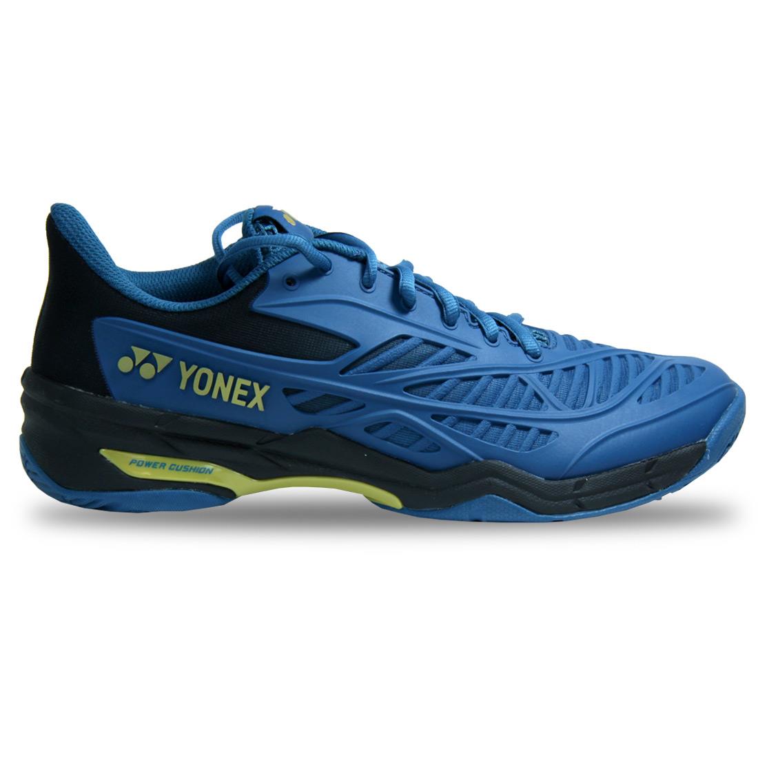 Introducing the Yonex Power Cushion Cascade Drive Badminton Shoes in Teal Blue, offering a sleek design with a textured upper. These Yonex shoes incorporate Power Cushion technology for exceptional shock absorption. Featuring a low-cut profile, they boast striking yellow and black accents that combine style and performance on the court.