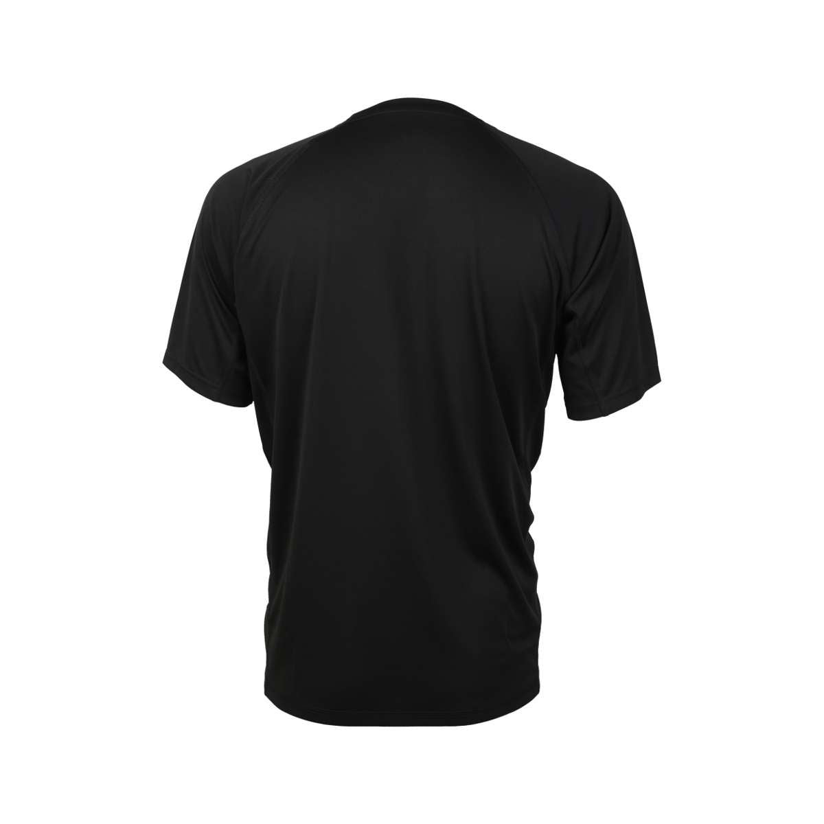 This Forza Bling Men's Badminton T-Shirt in black from FZ Forza is presented in a rear view, highlighting its short sleeves and straightforward, timeless design. Made from lightweight fabric, it ensures outstanding breathability without any visible logos or patterns.