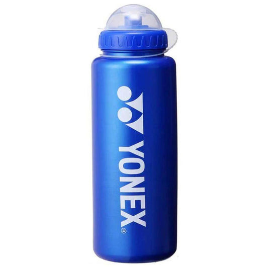 A Yonex AC588 Sports Water Bottle in navy blue features a screw-on lid and flip-up spout. The Yonex logo and text are printed in white on the side, making it the perfect companion for your sports sessions.