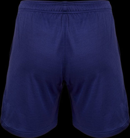 A pair of Victor Team Line Unisex Badminton Shorts R-03200 B in blue, crafted from lightweight sport fabric and featuring mesh elements, set against a sleek black background.