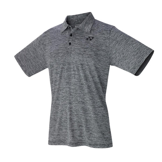 The Yonex YP1003 Grey Mens Badminton Polo Shirt is a heathered gray shirt featuring short sleeves and a three-button collar for superior comfort. A small logo on the left chest enhances its style, while its breathability keeps you cool throughout the day.