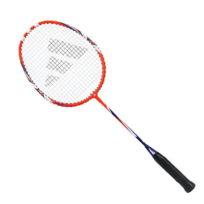 The adidas Spieler E-Series E05.1 Junior Badminton Racket is ideal for younger players, boasting a lightweight aluminium frame in vibrant orange and blue, complemented by white strings and a black grip.