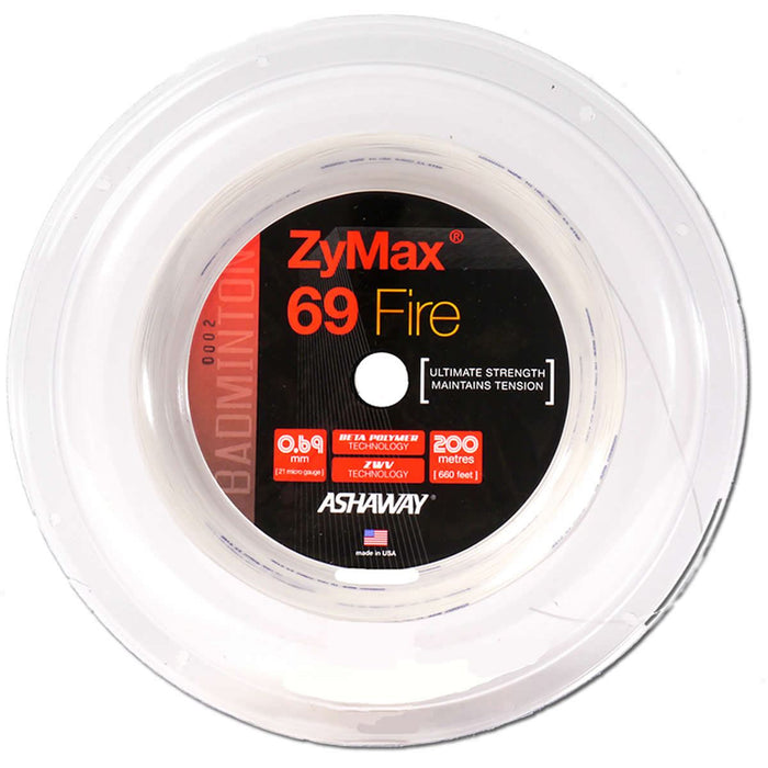 Ashaway Zymax 69 Fire Badminton String White - 0.69MM - 10m Packet
