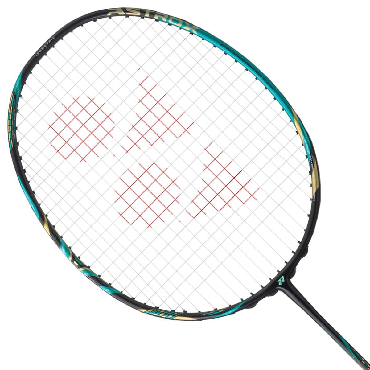 The Yonex Astrox 88S Pro Badminton Racket, in an emerald blue and black frame with red logo markings on the strings, features the Rotational Generator System for optimal performance.