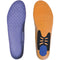 The VICTOR Insole VT-XD 8 Badminton Shoe Insoles from Victor are shown side by side. The left insole features a textured blue surface with small perforations, while the right insole highlights an orange underside equipped with advanced shock absorption and a black heel cushion for enhanced comfort. Perfect as cushioning inserts for every step you take.