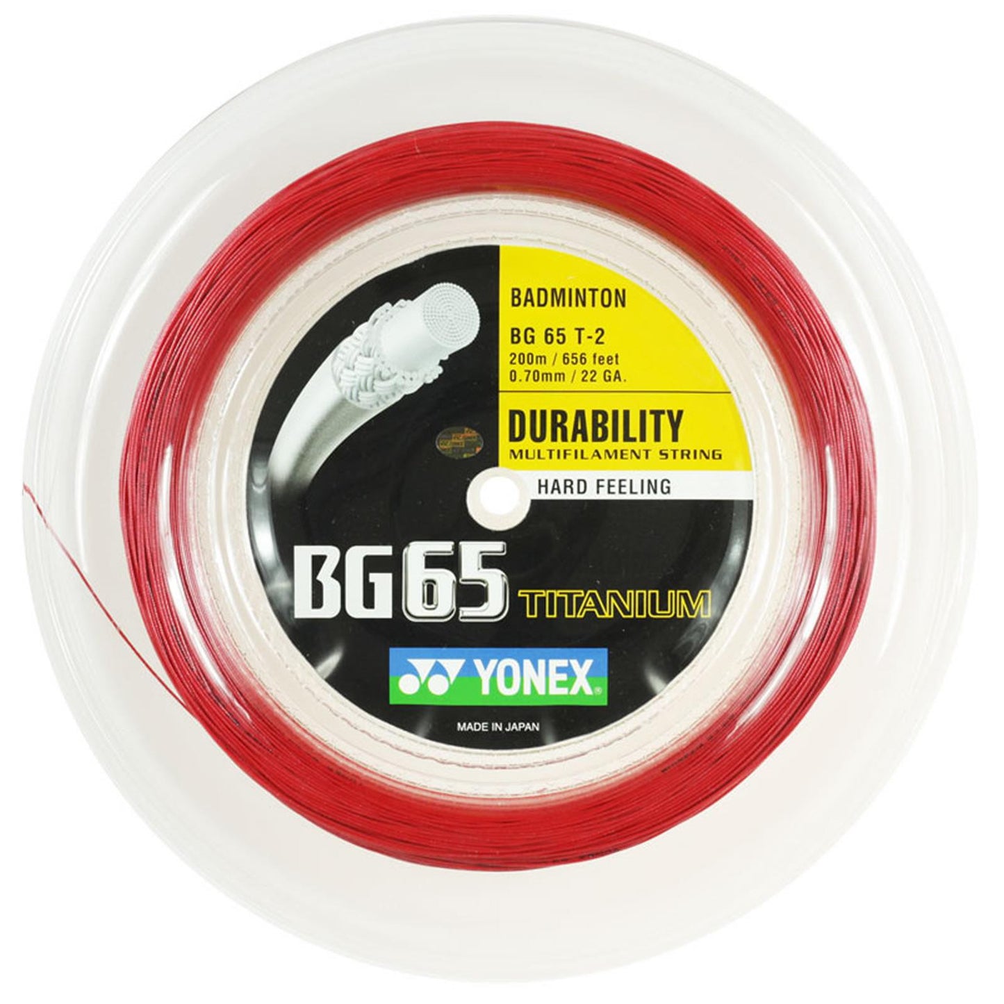 Yonex BG 65 Ti Badminton String Red - 0.7mm 200m Reel