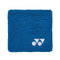 A Yonex AC493 Wristband in blue, featuring the brand's white logo of two circles and a triangle, set against a white background.