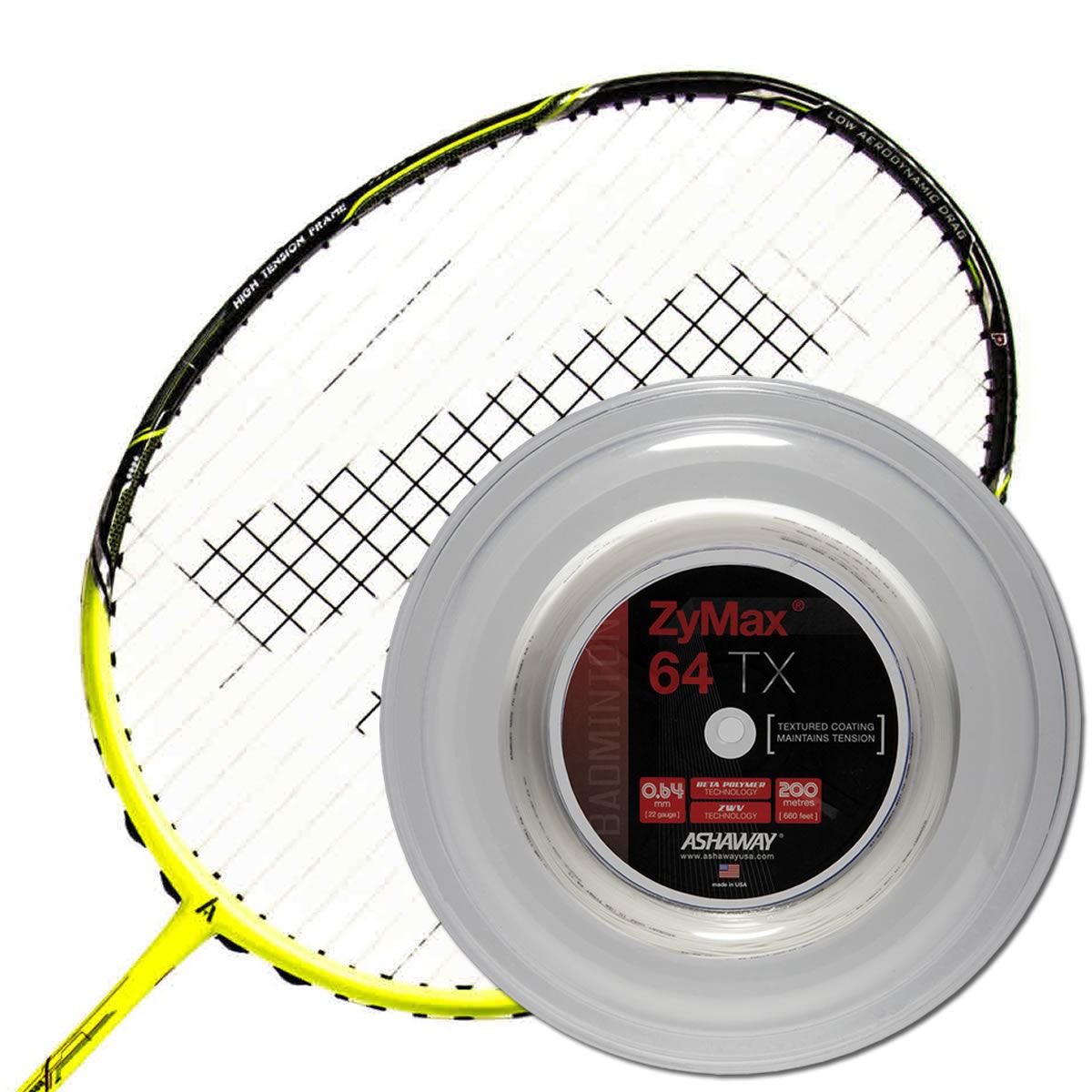 Ashaway Zymax 64 TX Badminton String White  - 0.64MM - 200m Reel