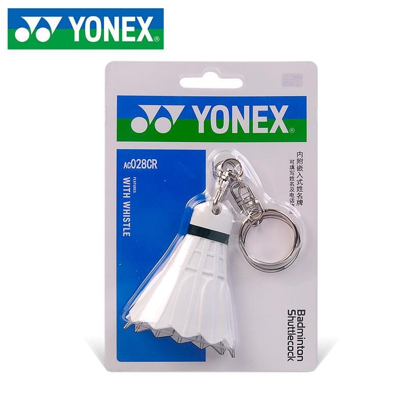 This Yonex Badminton Shuttle Keychain - All England Tournament Edition is the perfect accessory for any fan. It features a white shuttlecock with a green band and a silver keyring, all packaged under the renowned brand "Yonex." The iconic Yonex logo embellishes the package, making it an essential item for enthusiasts.