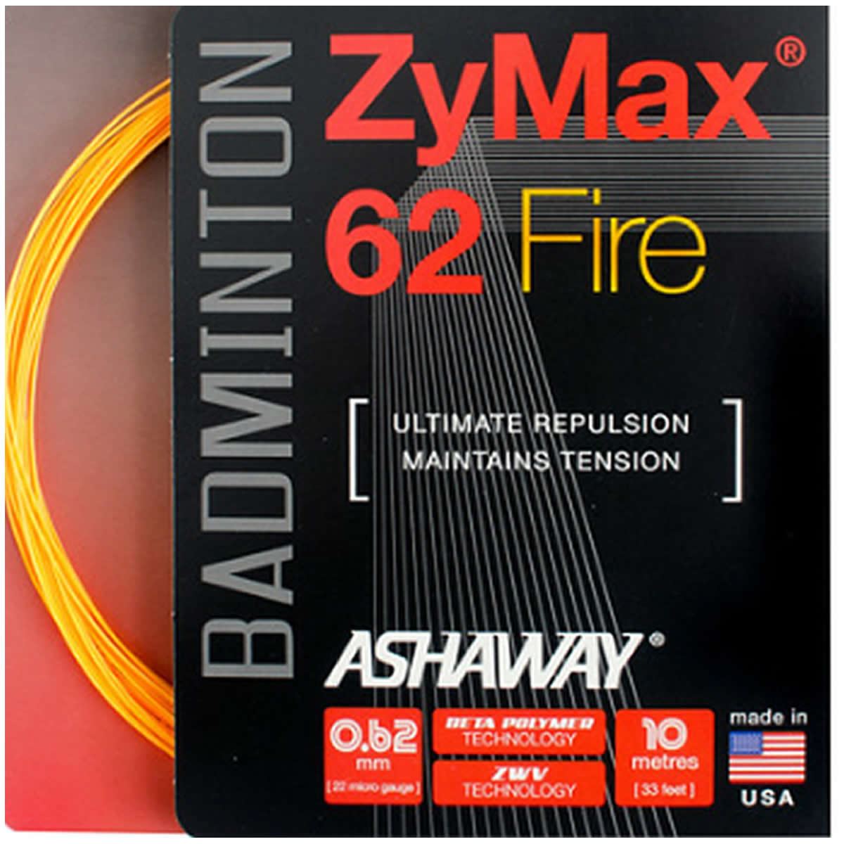 Ashaway Zymax 62 Fire Badminton String Orange  - 0.62MM - 10m Packet