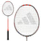 The Adidas Spieler E-Aktiv 1 4U SS Badminton Racket, an all-round racket, features a red and black handle with a white stringed head showcasing a geometric logo. Its main image emphasizes the complete design, while an enlarged view of the headlight balance is shown alongside it.