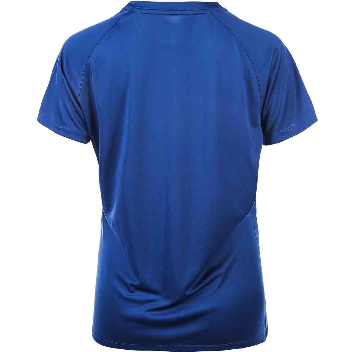 The FZ Forza Madison Women's Badminton T-Shirt in Estate Blue, designed by FZ Forza, features short sleeves and a smooth, slightly shiny fabric suitable for badminton clothing enthusiasts. The T-shirt is shown from the back.