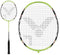 The image showcases the Victor G-7000 Badminton Racket in black and green, featuring a sleek handle and modern design. It is strung with Ashaway Rally 21 Fire strings and displayed from two angles for a comprehensive view: full length and close-up of the head.