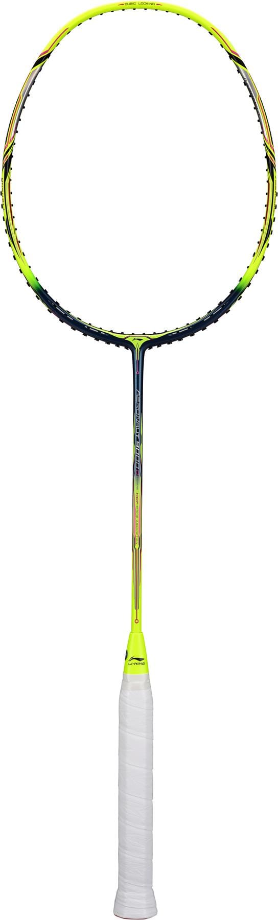 The Li-Ning Aeronaut 9000 Drive Badminton Racket, characterized by its striking yellow and black design with a white grip, features an aerodynamic frame that ensures precision and control. This sophisticated racket is perfect for advanced players looking to elevate their performance.