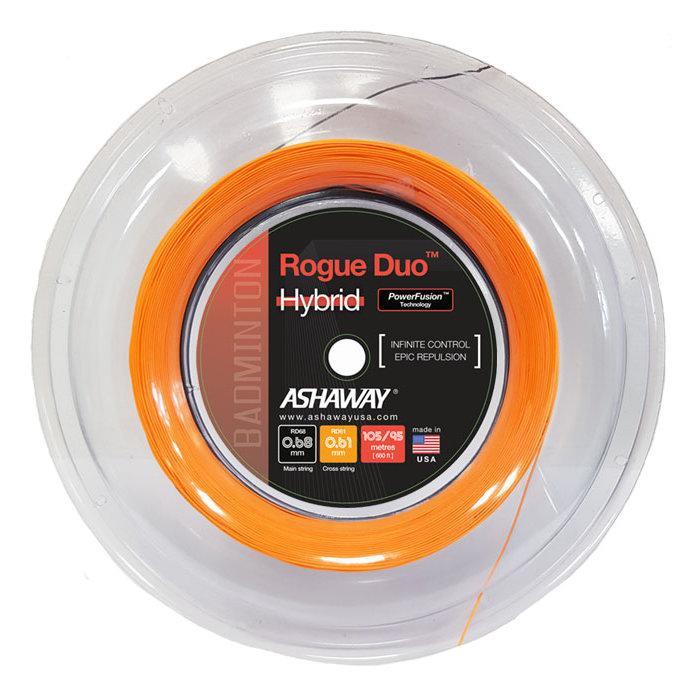 Ashaway Rogue Duo Hybrid Badminton String Orange/Black - Mains 0.68mm - Cross 0.61mm - 200m Reel