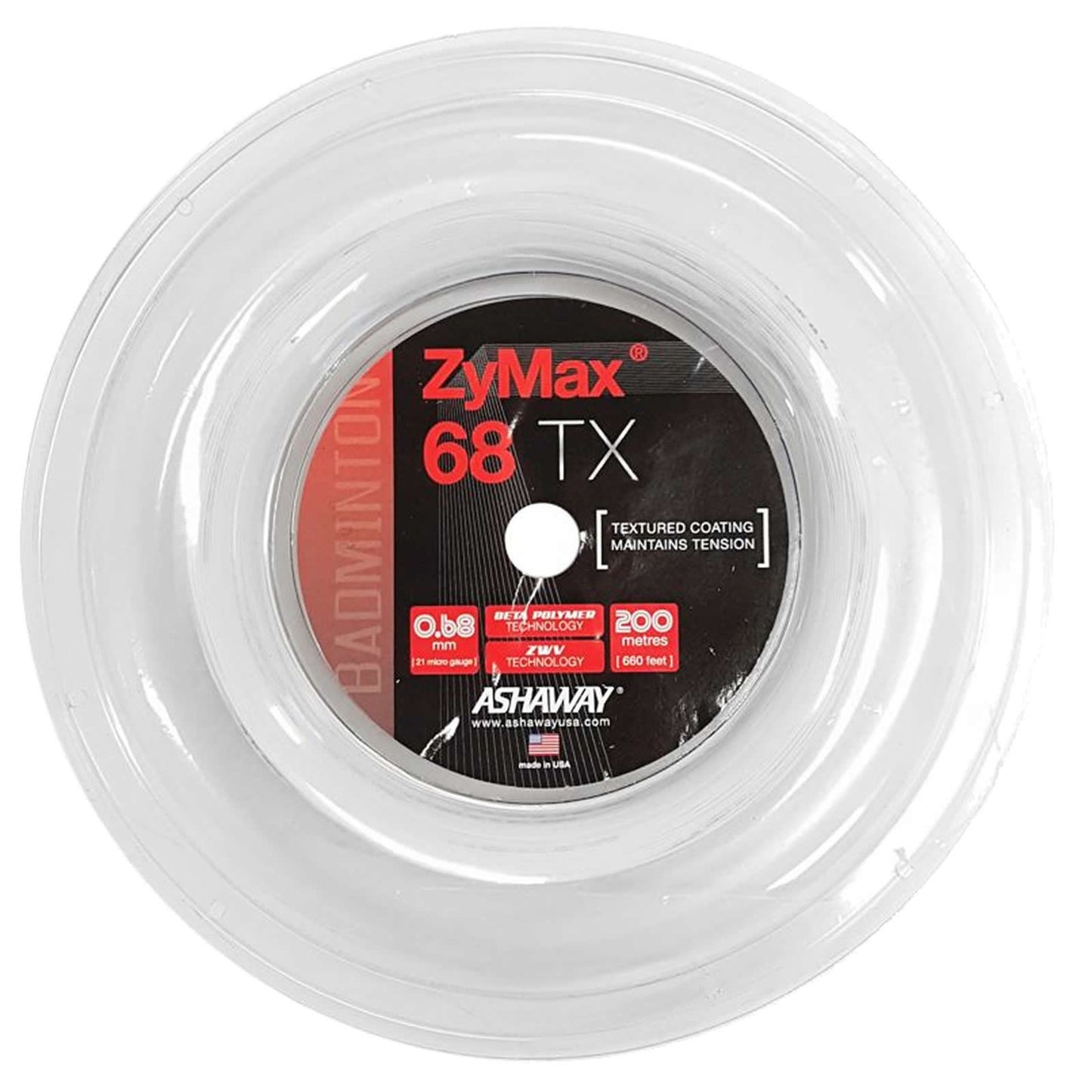 Ashaway Zymax 68 TX Badminton String White - 0.68MM - 200m Reel
