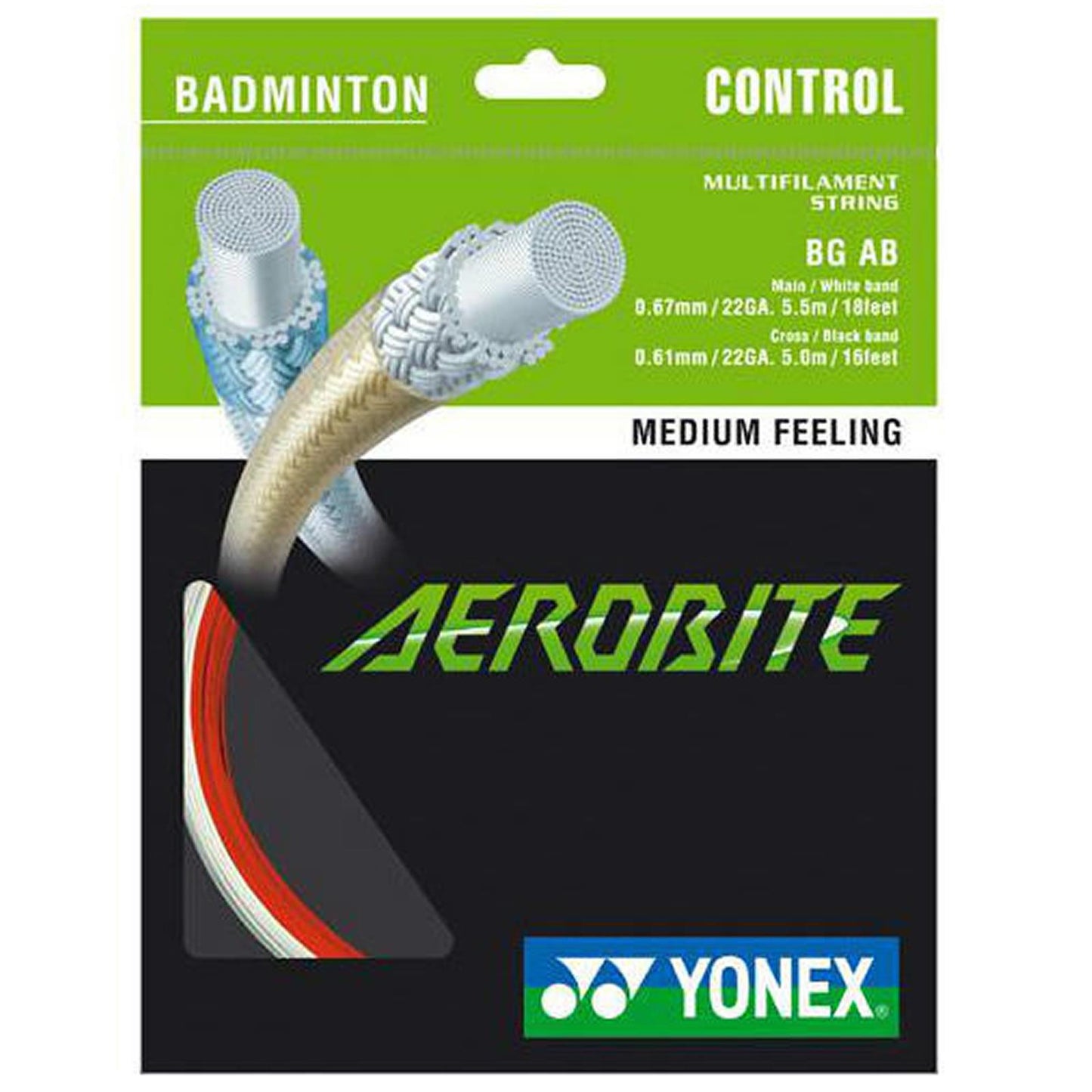Yonex AeroBite Badminton String White Red - 0.67/0.61mm 10m Pack