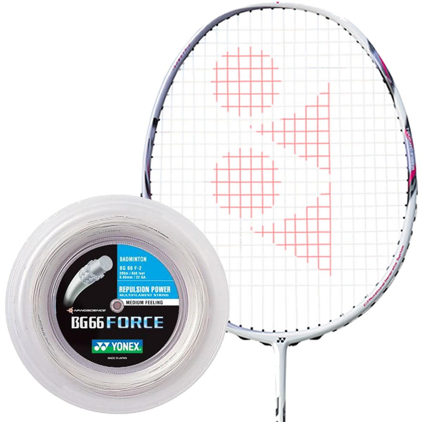 Yonex BG 66 Force Badminton String White - 0.65mm 200m Reel