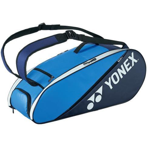 Introducing the Yonex 82226EX 6 Piece Active Racket Bag in Blue/Navy. This Yonex bag features white text and logo, multiple compartments, and adjustable shoulder straps for convenient carrying.