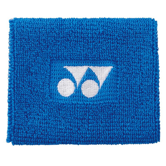 A Yonex Antibacterial Sweat Wristband in blue, showcasing the brand's logo with distinctive circles and a triangle. The fabric is soft with a textured appearance, designed to absorb sweat and keep your skin dry while offering antibacterial protection.